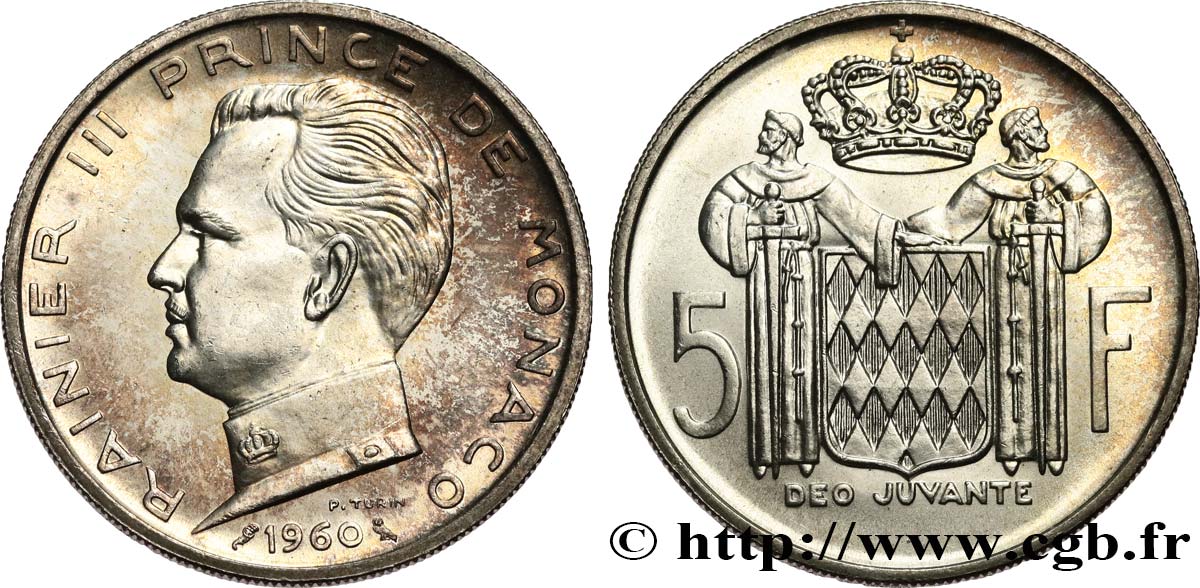 MONACO 5 Francs Rainier III 1960 Paris SPL 