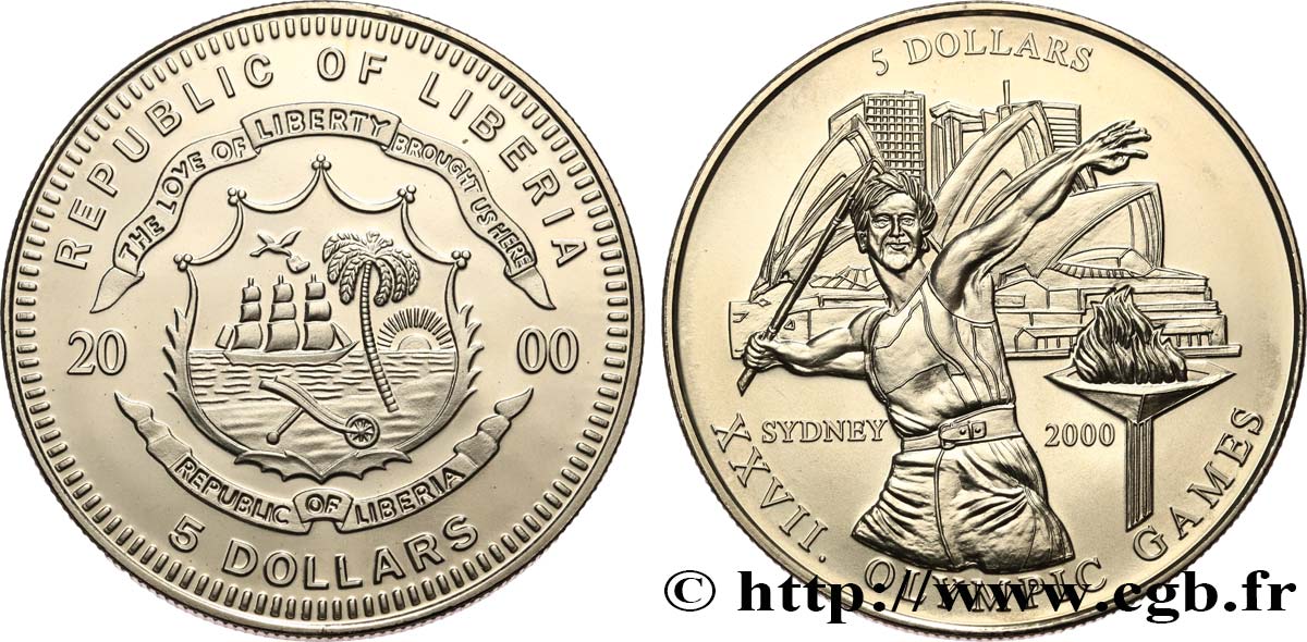 LIBERIA 5 Dollars Proof XXVII Jeux Olympiques à Sydney 2000  FDC 