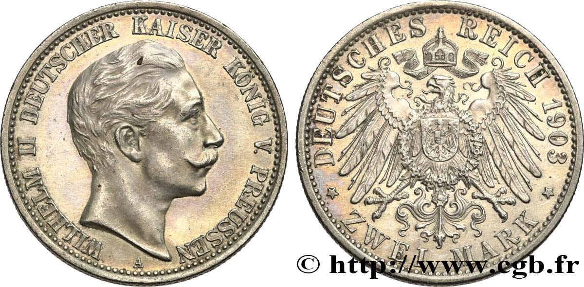 ALLEMAGNE - PRUSSE 2 Mark Guillaume II 1903 Berlin TTB+/SUP 