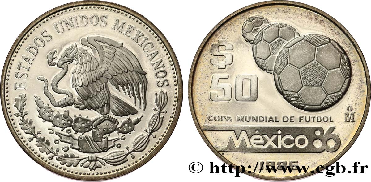MEXICO 50 Pesos Proof Coupe du Monde de football 1986  MS 