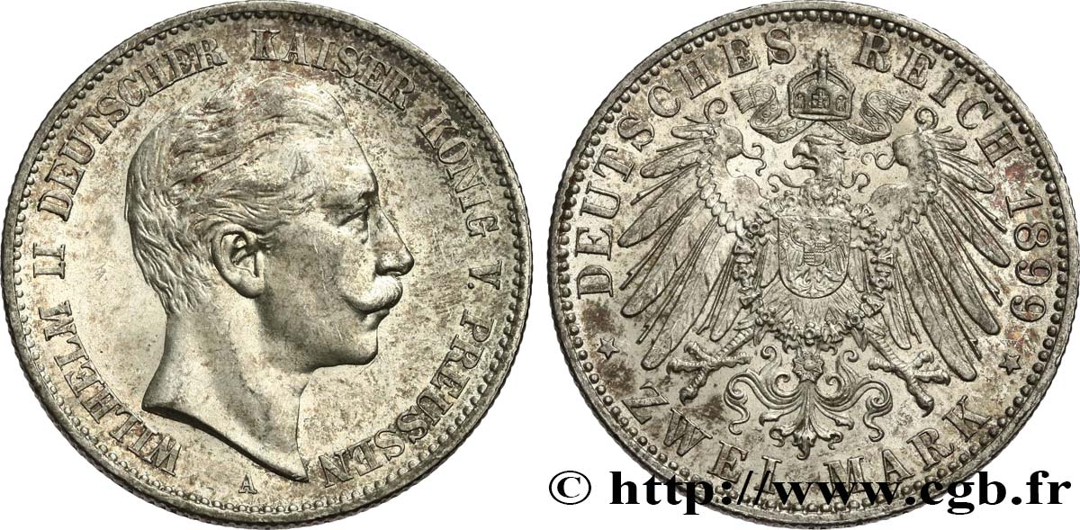 ALLEMAGNE - PRUSSE 2 Mark Guillaume II 1899 Berlin TTB+/SUP 