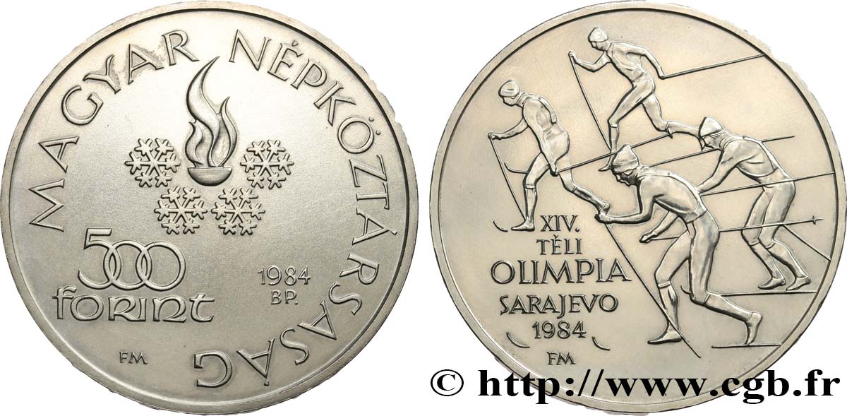HUNGRíA 500 Forint Jeux Olympiques d’hiver de Sarajevo 1984 Budapest EBC 