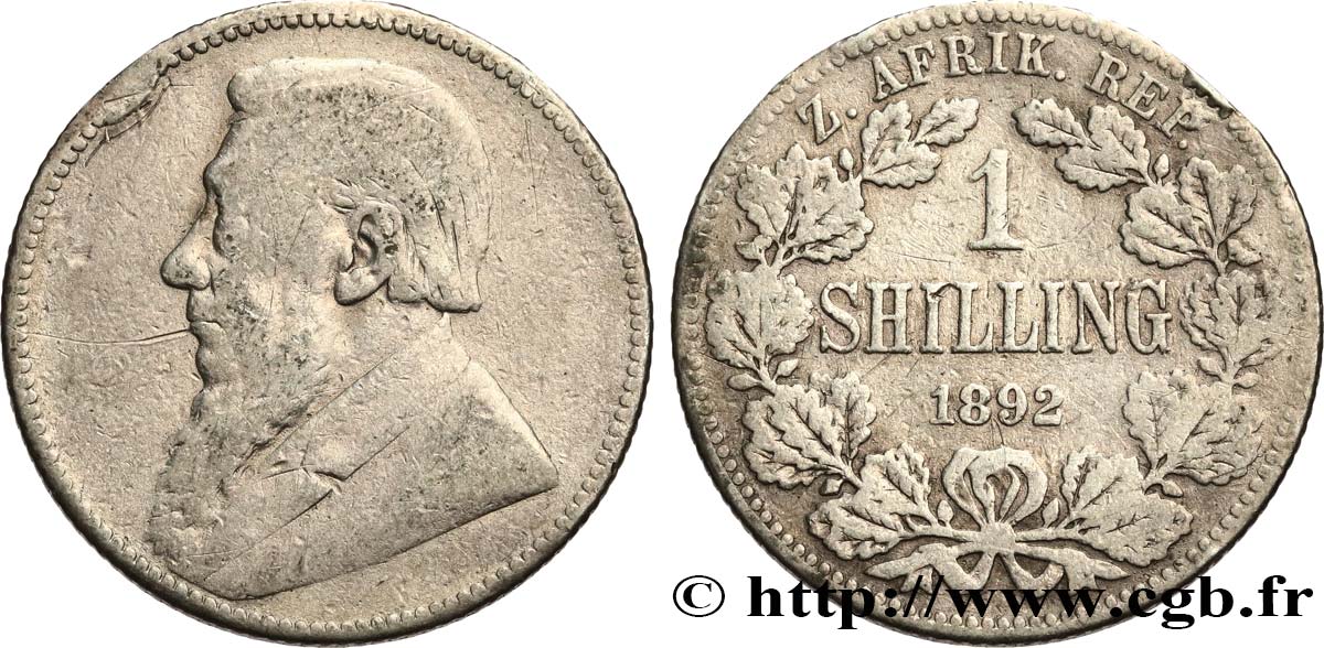 AFRIQUE DU SUD 1 Shilling Kruger 1892  B+ 