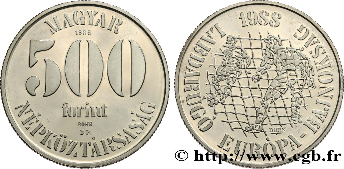 UNGHERIA 500 Forint Proof Coupe d’Europe de football 1988 Budapest MS 