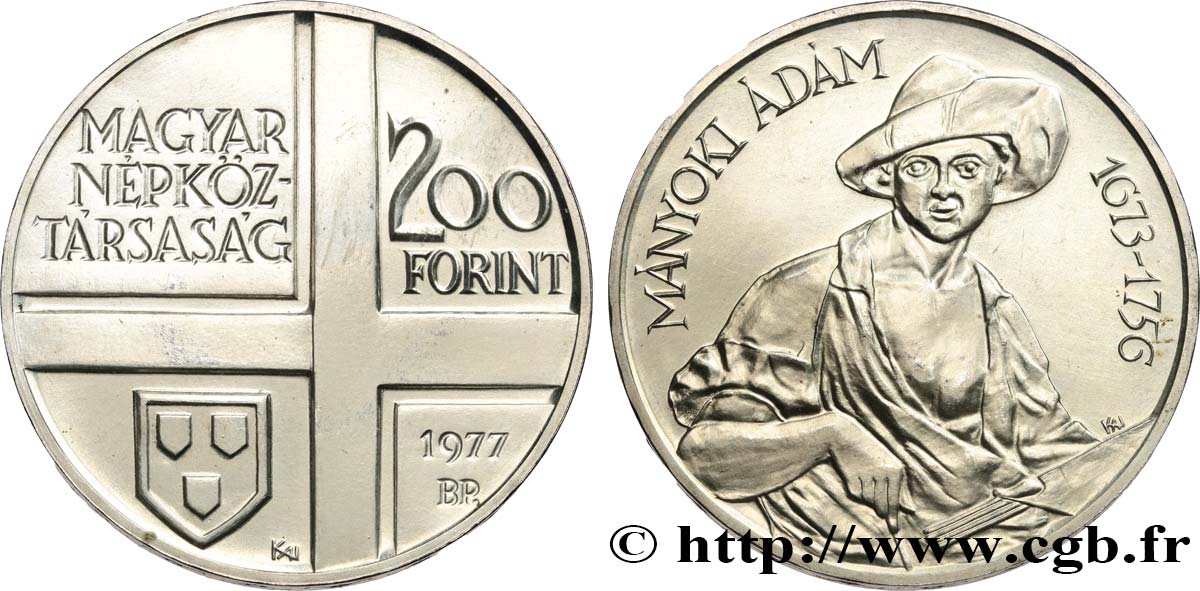 UNGHERIA 200 Forint Ádám Mányoki 1977  MS 