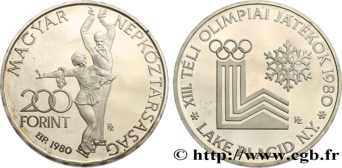 HUNGRíA 200 Forint Proof Jeux Olympiques d’hiver de Lake Placid 1980  SC 