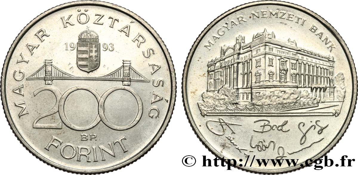 HUNGRíA 200 Forint Banque Nationale de Hongrie 1993 Budapest SC 