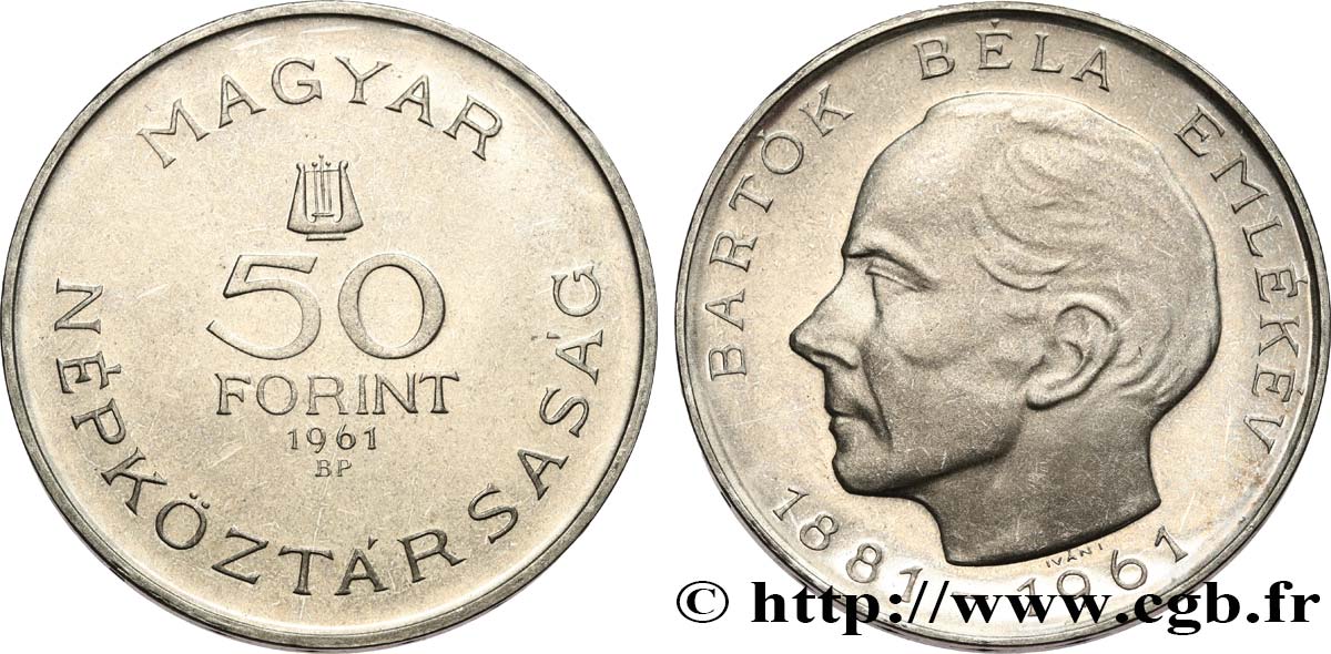 HONGRIE 50 Forint Proof 80e anniversaire naissance de Bela Bartok 1961 Budapest SPL 