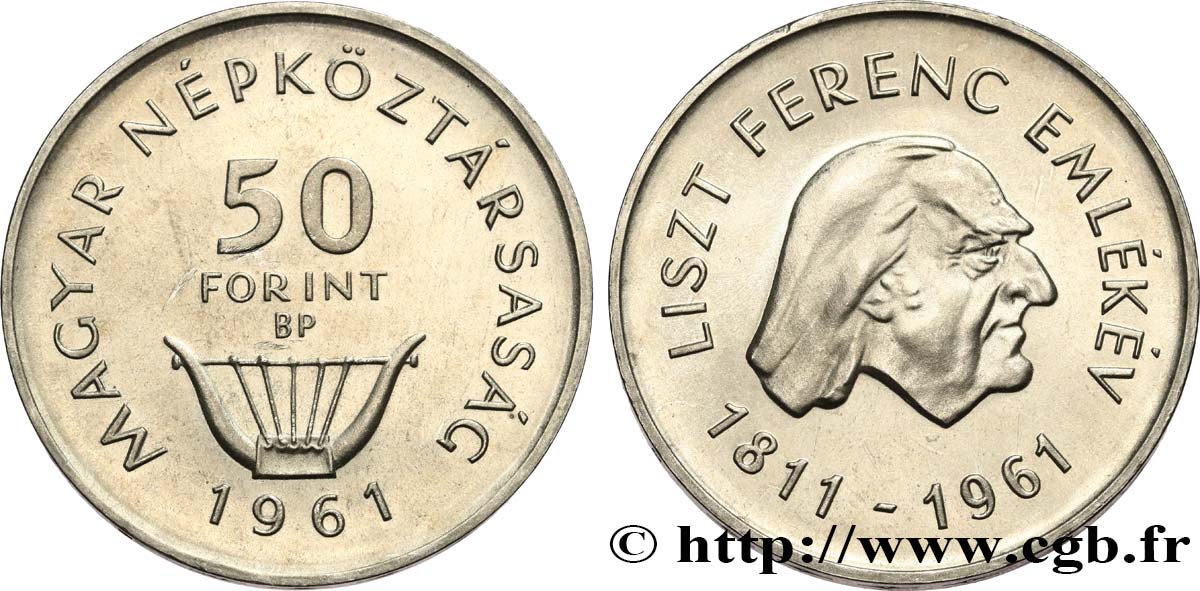 HUNGRíA 50 Forint Proof 150e anniversaire naissance de Franz Liszt 1961 Budapest SC 