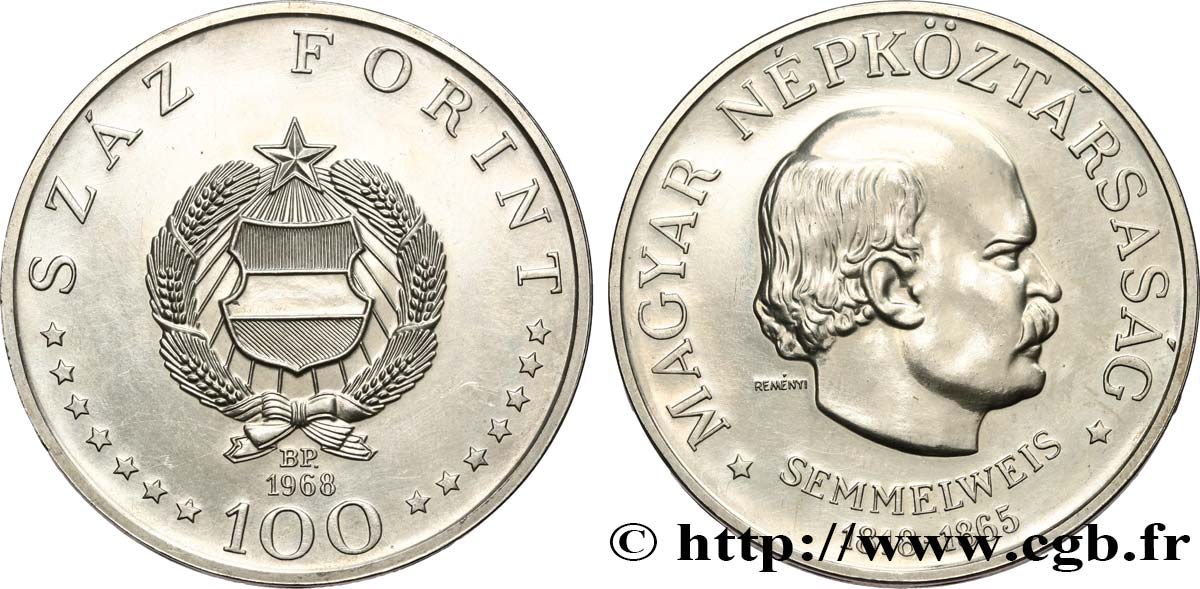 HUNGRíA 100 Forint Ignác Semmelweis 1968 Budapest EBC 