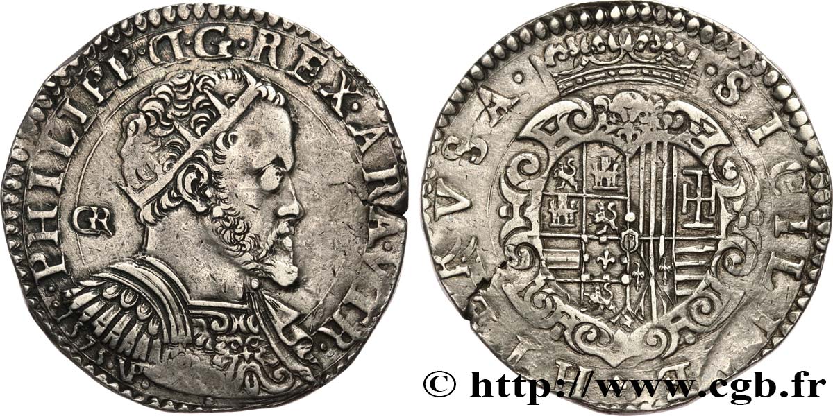 SICILY - KINGDOM OF SICILY - PHILIP II OF SPAIN 1/2 Ducato 1575 Messine XF 