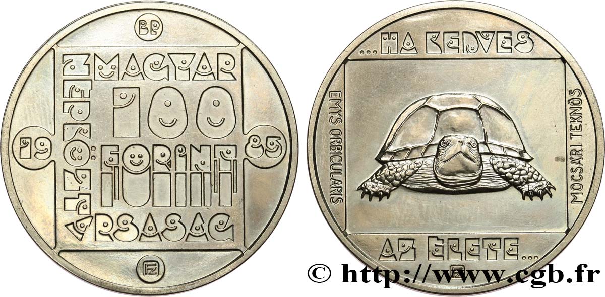 HUNGRíA 100 Forint Proof tortue 1985 Budapest SC 