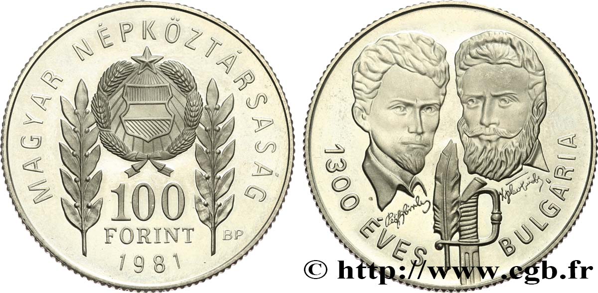 HUNGRíA 100 Forint Proof 1300 ans de la Bulgarie 1981 Budapest SC 