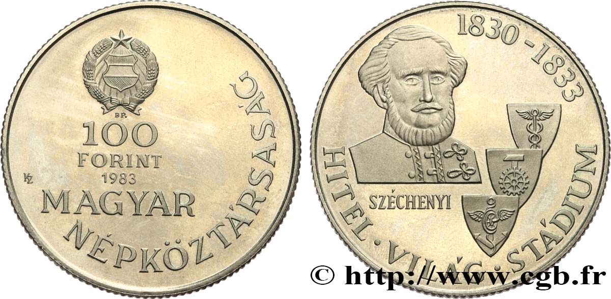 HUNGRíA 100 Forint Proof István Széchenyi 1983 Budapest SC 