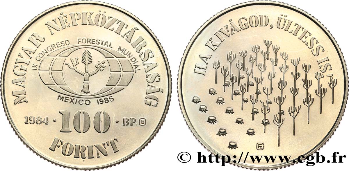 HUNGARY 100 Forint Proof Congrès forestier mondial 1984 Budapest MS 