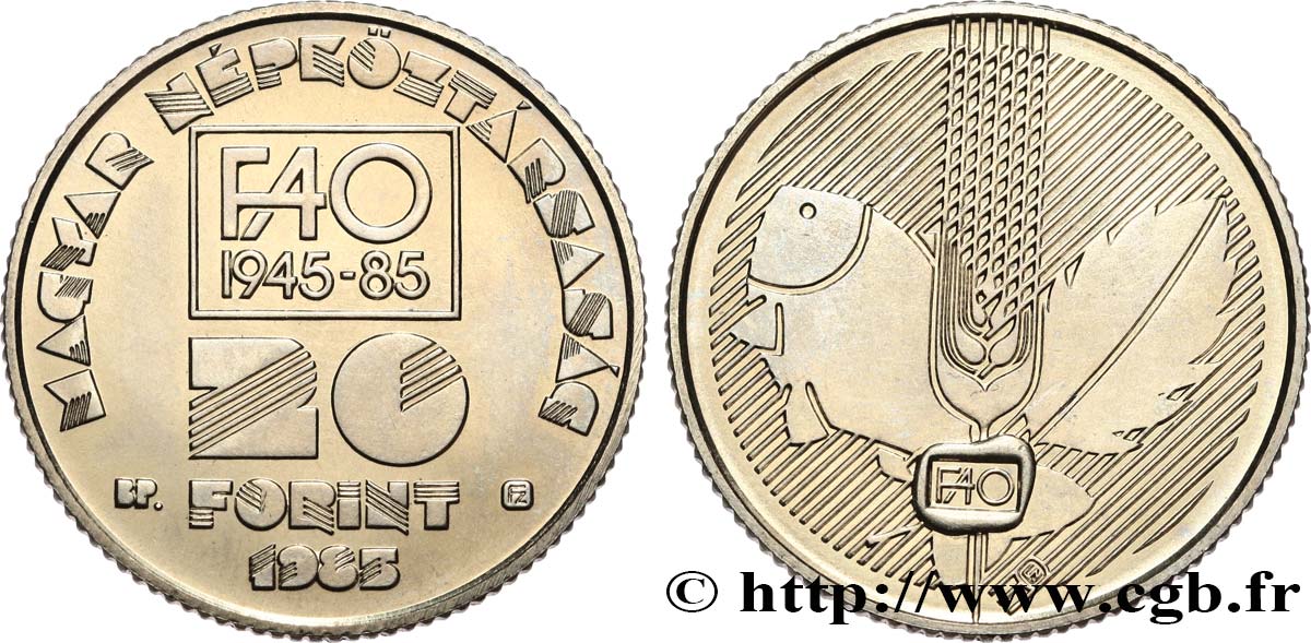 UNGHERIA 20 Forint 40e anniversaire de la FAO 1985 Budapest MS 
