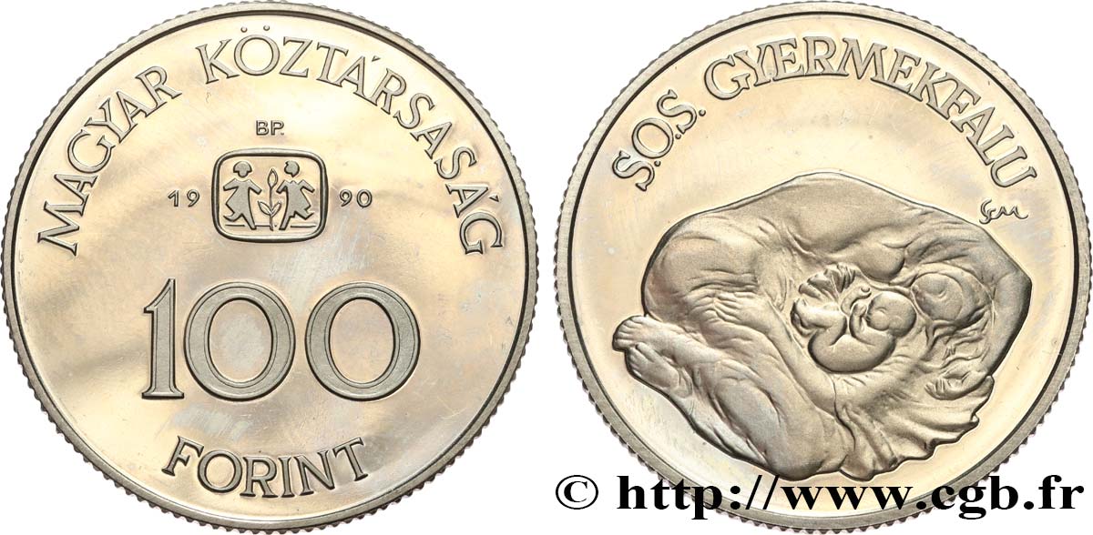 HUNGARY 100 Forint Proof SOS Villages d’enfants 1990 Budapest MS 