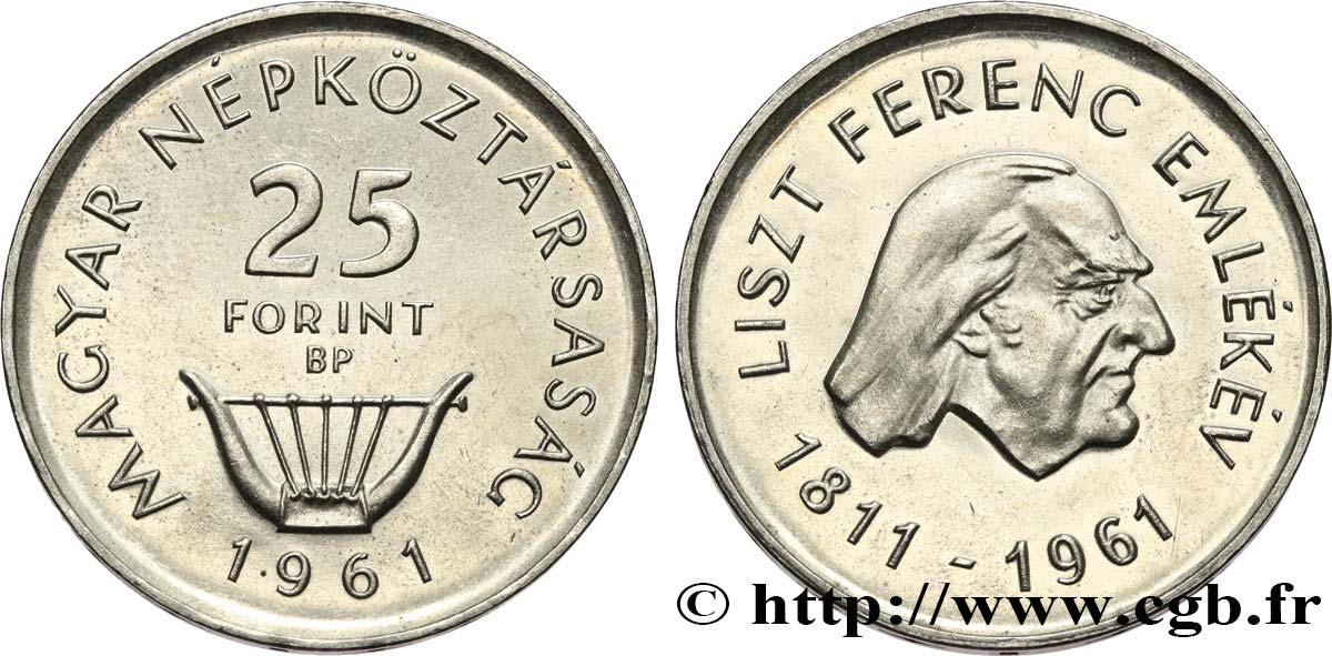 UNGARN 25 Forint Proof 150e anniversaire naissance de Ferenc (Franz) Liszt 1961 Budapest VZ 