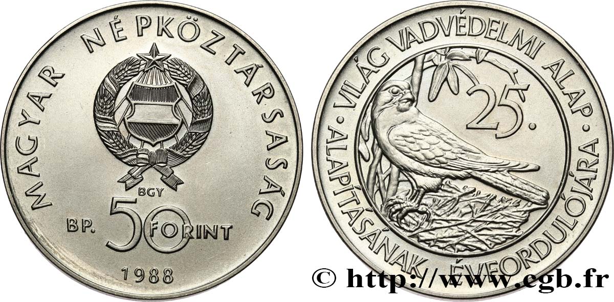 HUNGARY 50 Forint 25e anniversaire du Fonds mondial pour la nature (WWF) 1988 Budapest MS 