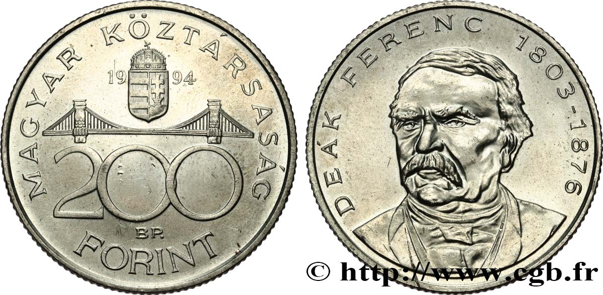 HUNGARY 200 Forint Ferenc Deák 1994 Budapest AU 