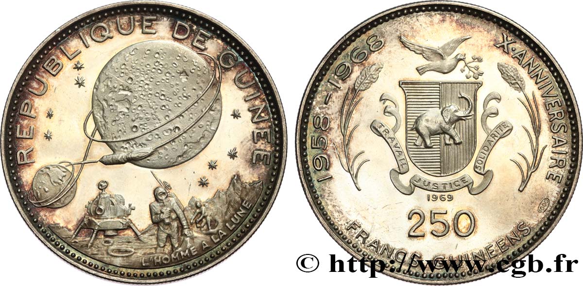 GUINEA 250 Francs Proof 10e anniversaire de l’indépendance  1969  SC 
