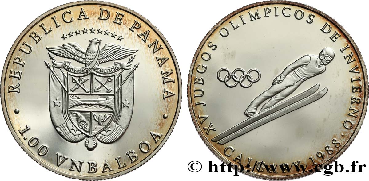 PANAMA 1 Balboa Proof XVe Jeux Olympiques d’hiver de Calgary - Saut à ski 1988  SPL 