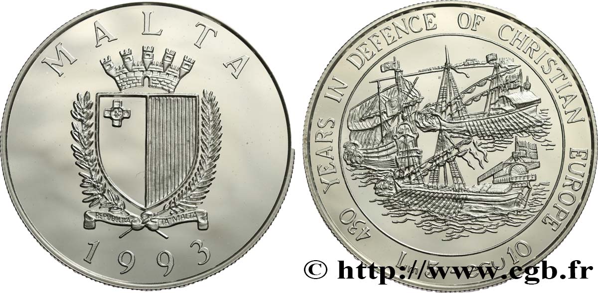 MALTA 5 Liri - 10 Ecu Proof 430 ans de défense de l’Europe chrétienne 1998  MS 