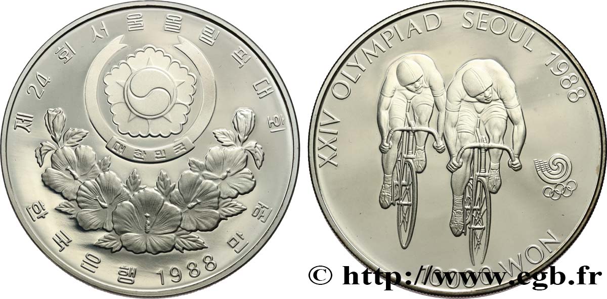 COREA DEL SUD 10000 Won Proof XXIV olympiade Séoul 1988 cyclisme 1988  FDC 