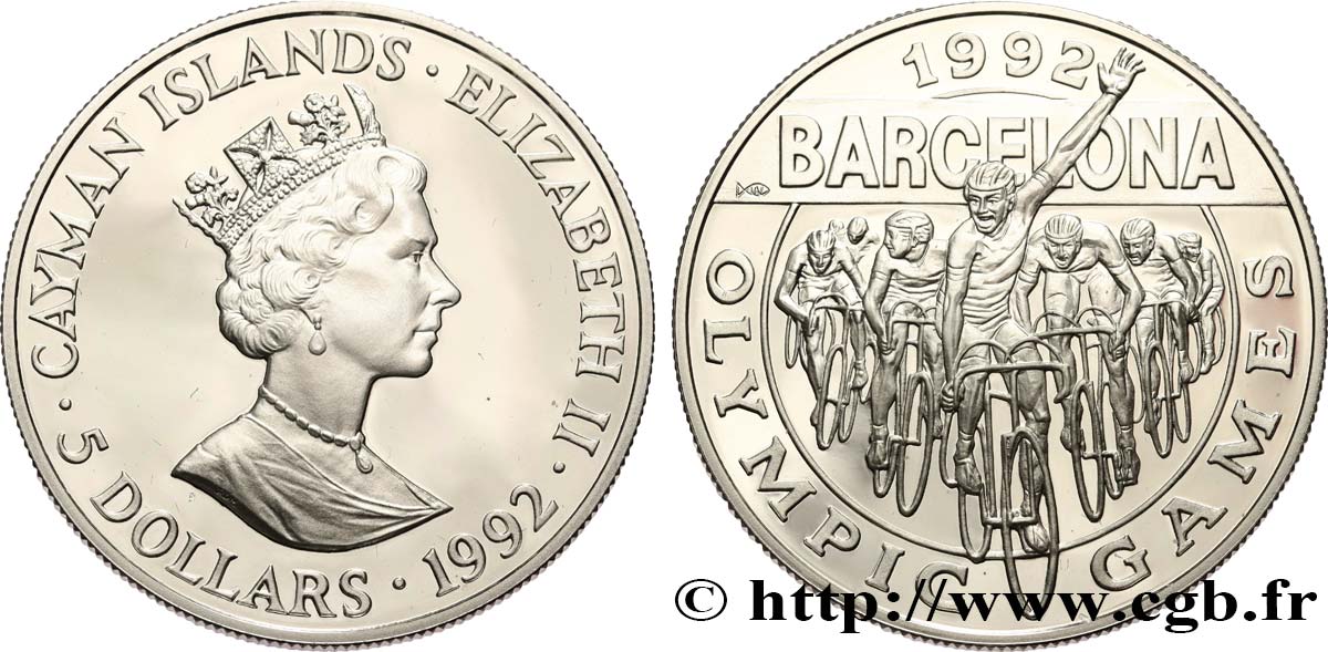 ÎLES CAIMANS 5 Dollars Jeux Olympiques de Barcelone 1992 - cyclisme 1992  SPL 