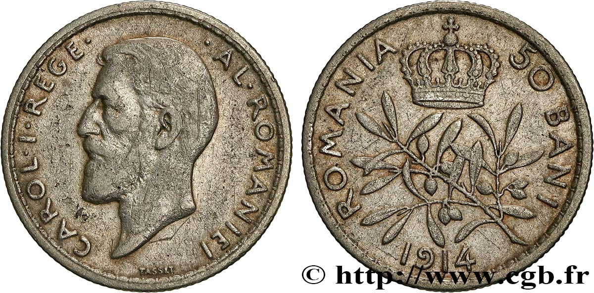 ROMANIA 50 Bani Charles Ier 1914  XF 