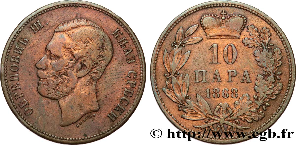 SERBIEN 10 Para Michel III Obrenovic 1868  fSS 