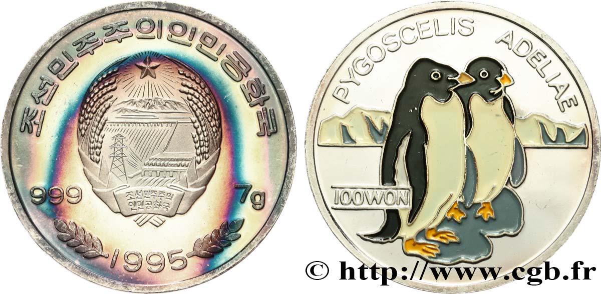 COREA DEL NORTE 100 Won Proof Faune d’Asie - Pingouin 1995  SC 