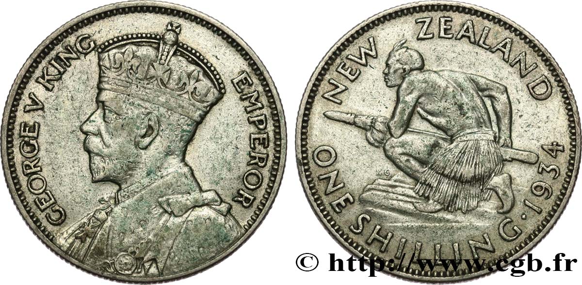 NEW ZEALAND 1 Shilling Georges V 1934  VF 