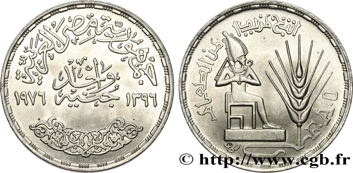 EGYPT 1 Pound (Livre) F.A.O. pharaon assis 1976  MS 