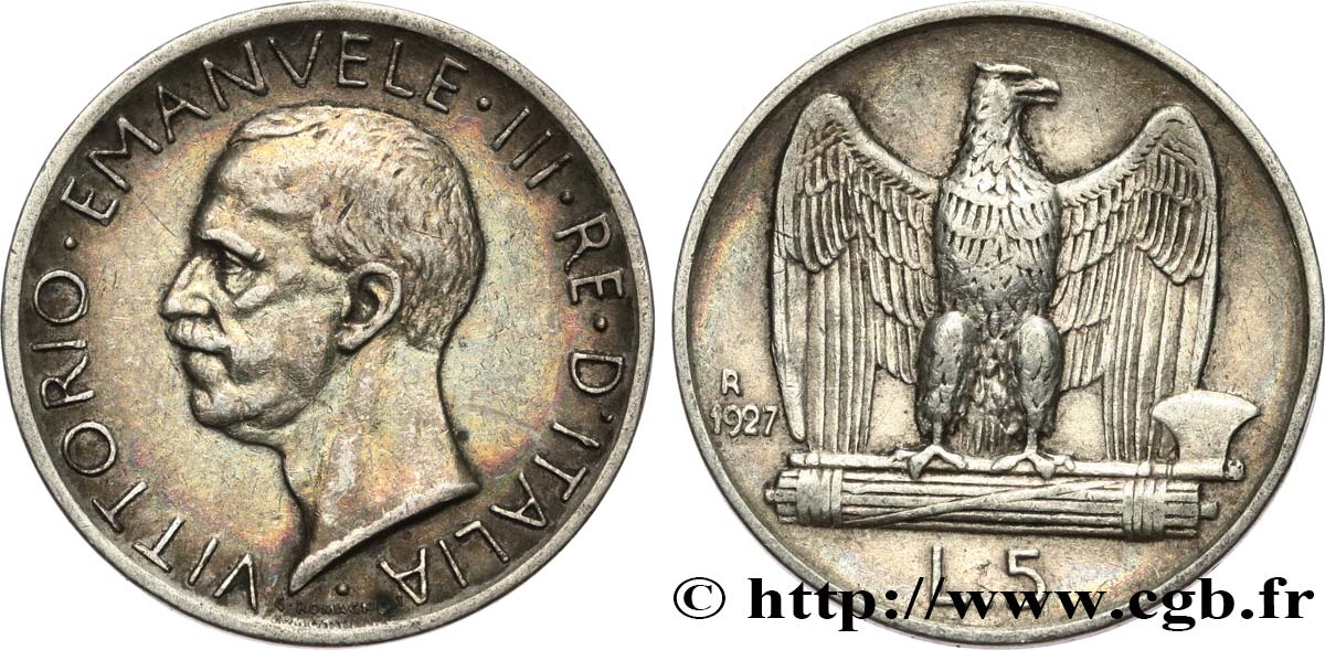 ITALIE 5 Lire Victor Emmanuel III 1927 Rome  TTB 