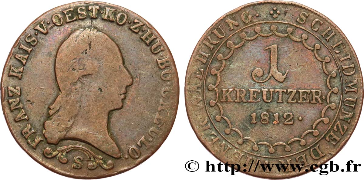 AUTRICHE 1 Kreuzer empereur François Ier 1812 Schmollnitz TB 