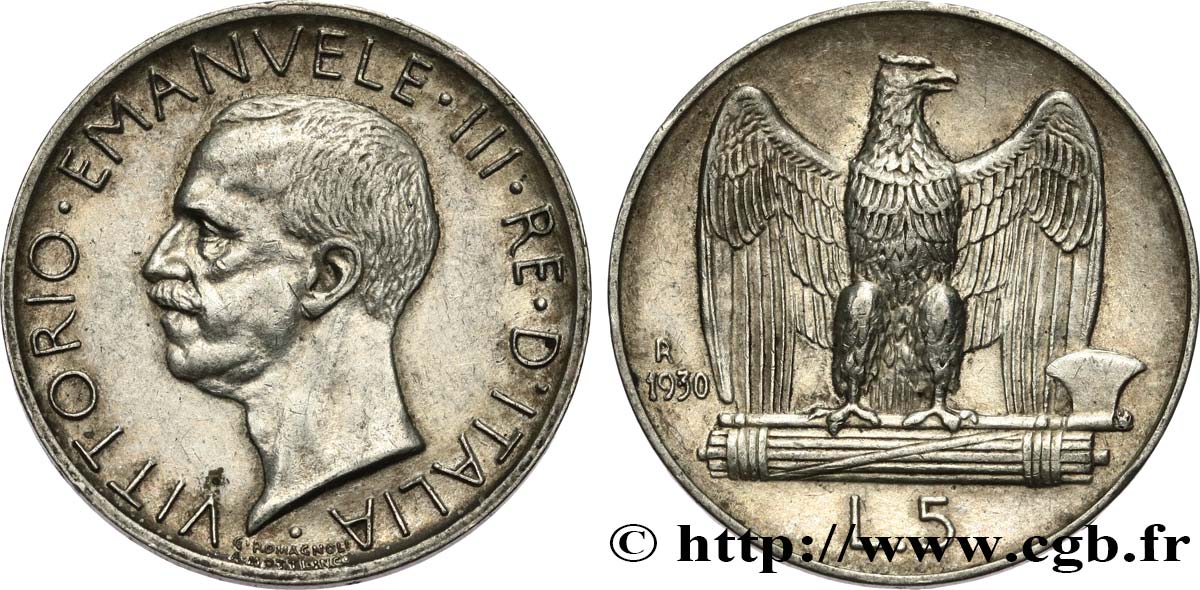 ITALIE 5 Lire Victor Emmanuel III 1930 Rome TTB 