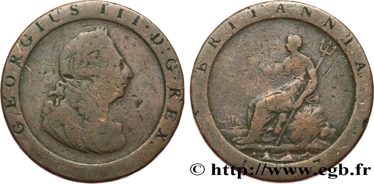 ROYAUME-UNI 2 Pence Georges III 1797 Soho B+ 