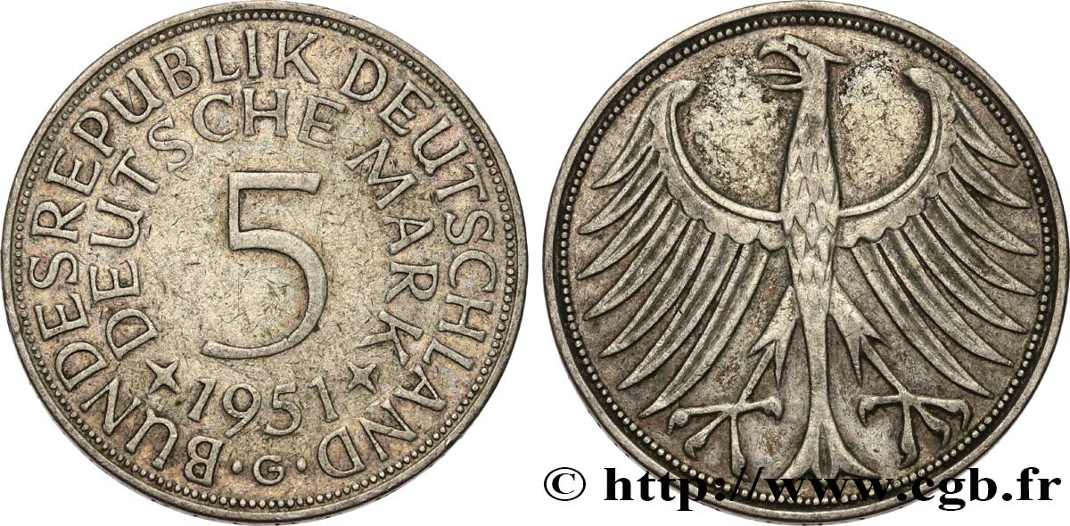 ALLEMAGNE 5 Mark aigle 1951 Karlsruhe TTB 
