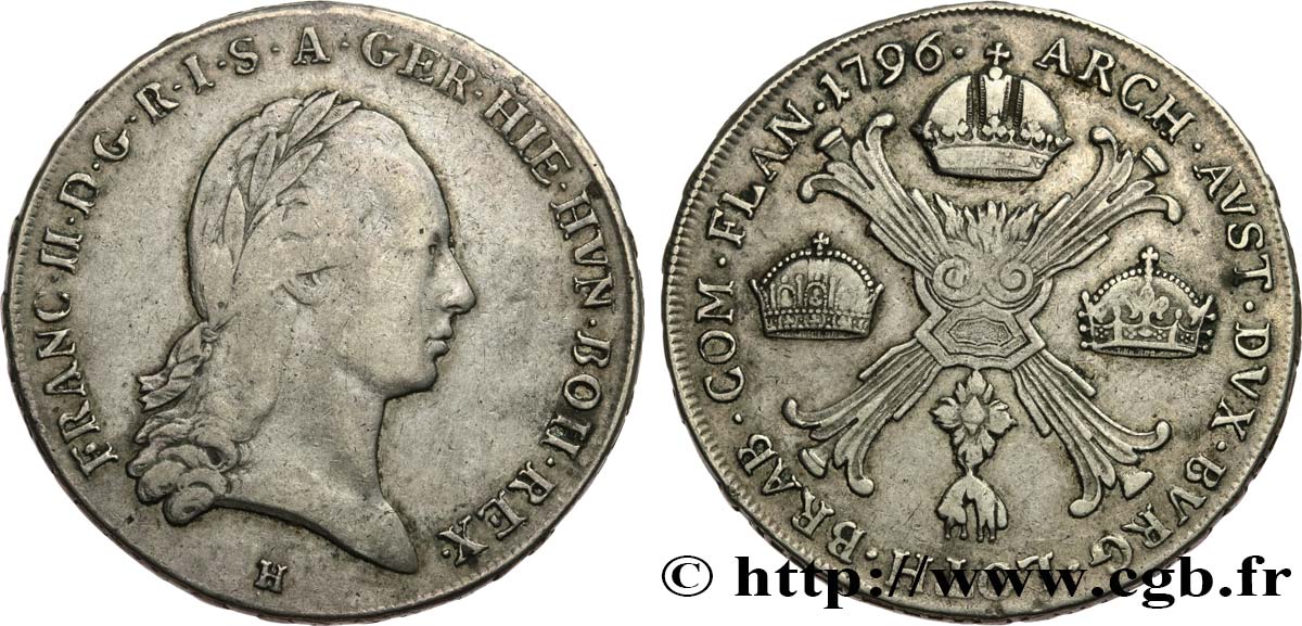 BELGIQUE - PAYS-BAS AUTRICHIENS 1 Kronenthaler François II 1796 Günzburg TB+ 