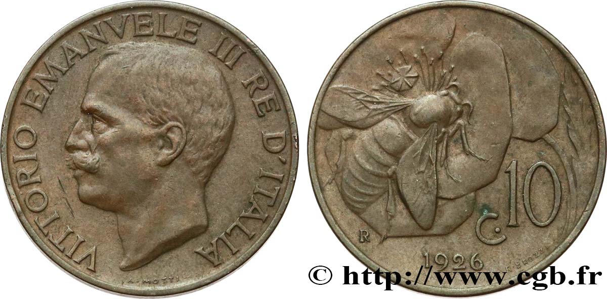 ITALIEN 10 Centesimi Victor Emmanuel III 1926 Rome SS 