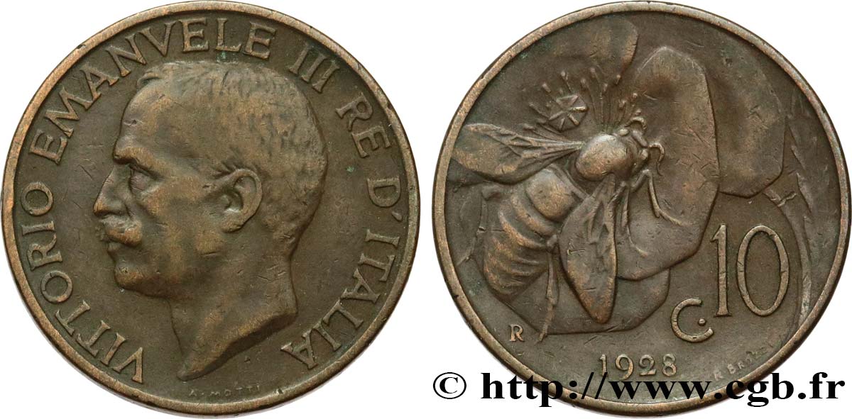 ITALIE 10 Centesimi Victor Emmanuel III 1928 Rome TTB 