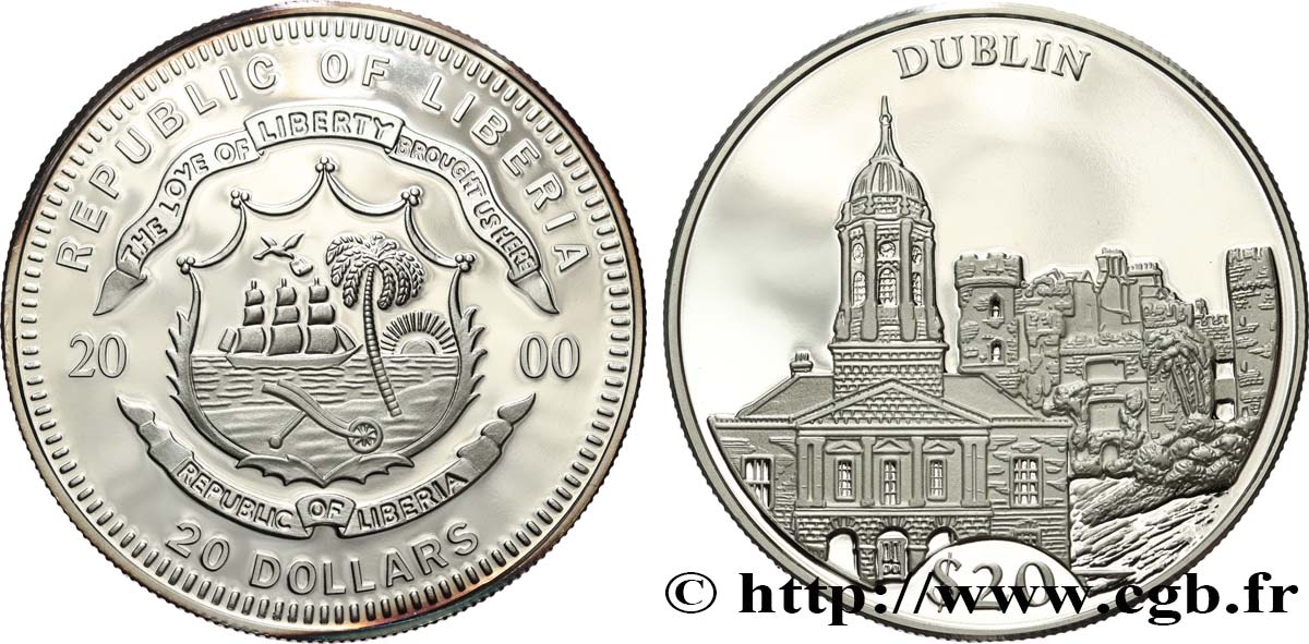 LIBERIA 20 Dollars Proof Monuments de Dublin 2000  FDC 