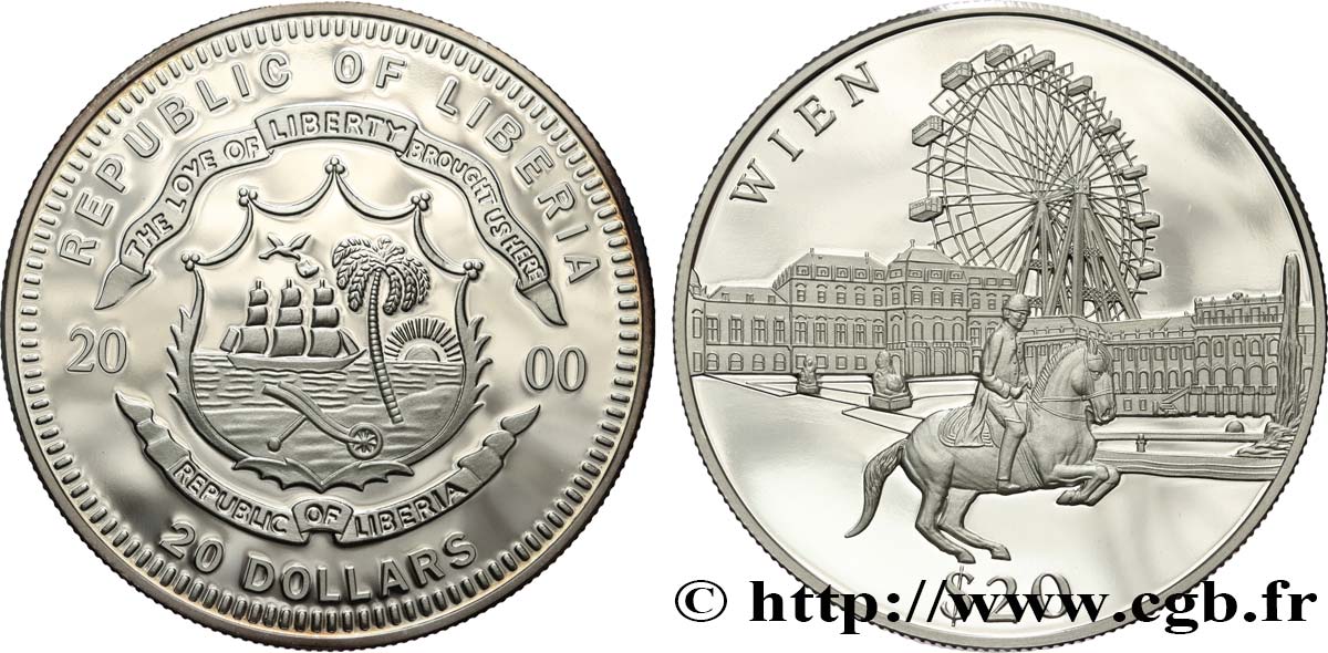 LIBERIA 20 Dollars Proof Monuments de Vienne 2000  MS 