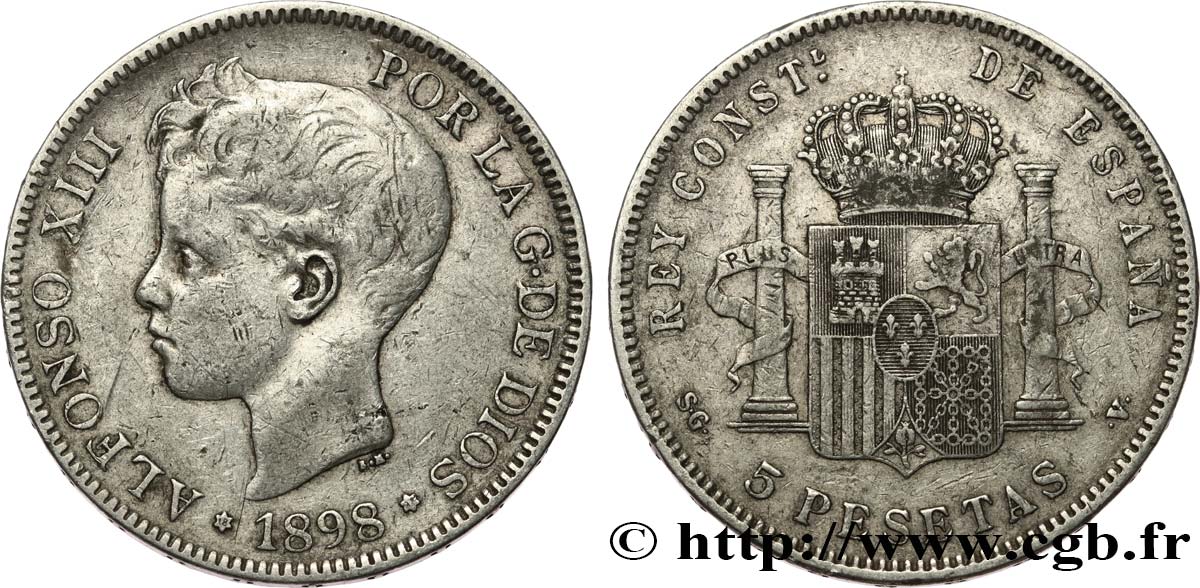 ESPAÑA 5 Pesetas Alphonse XIII 3e type 1898 Madrid BC+ 