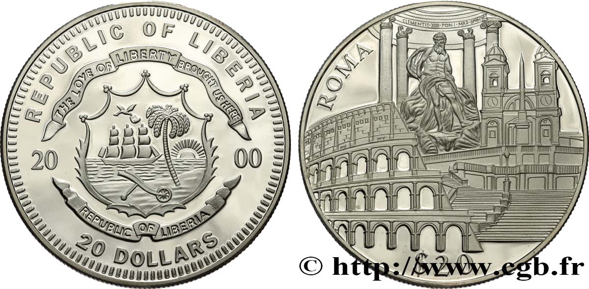 LIBERIA 20 Dollars Proof Monuments de Rome 2000  ST 