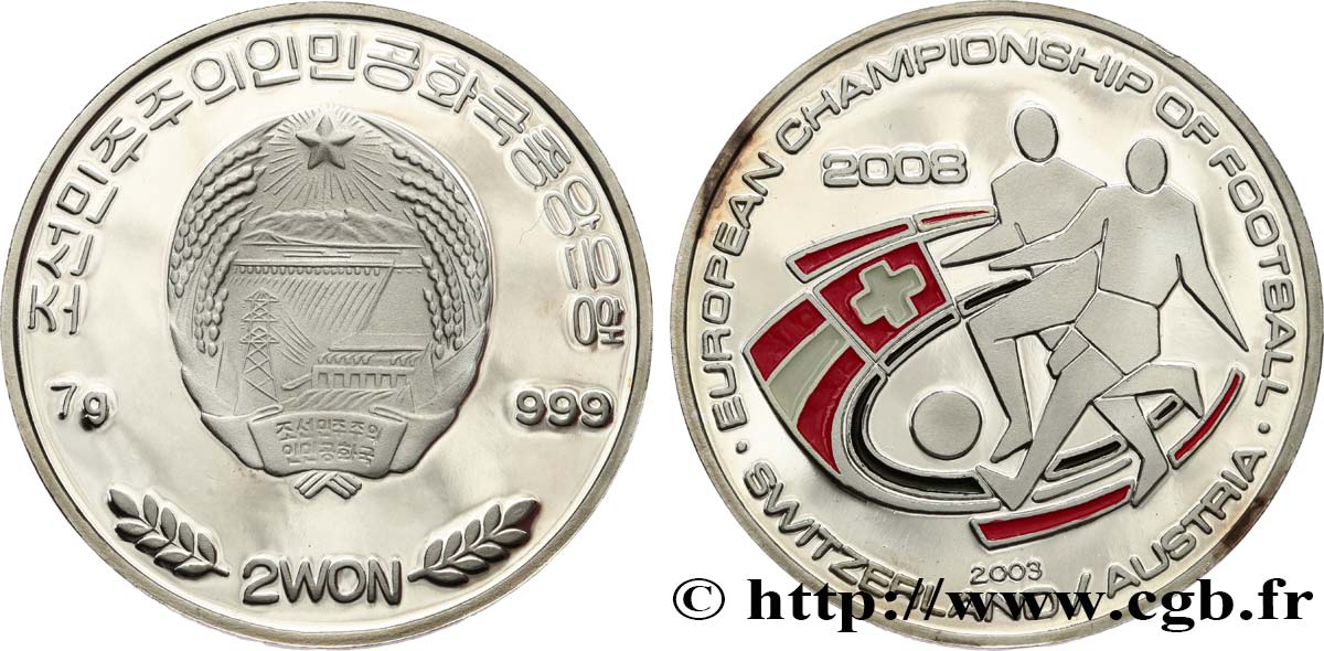 NORDKOREA 2 Won Proof Coupe d’Europe de football 2003 2003  fST 