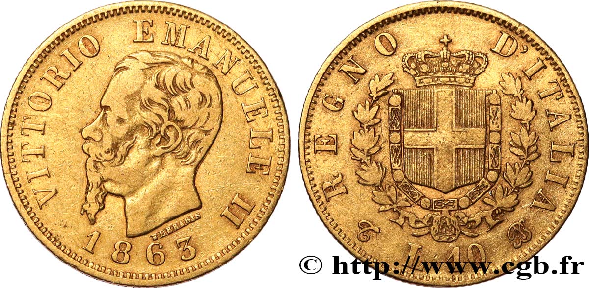 ITALIE 10 Lire Victor Emmanuel II 1863 Turin TB+ 