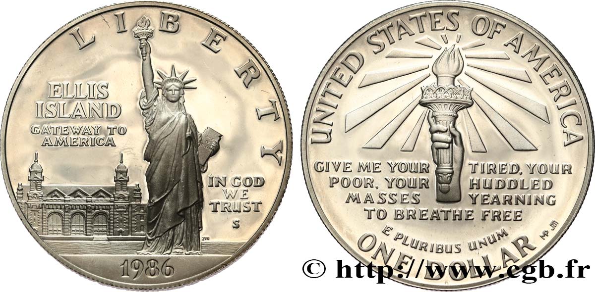 ÉTATS-UNIS D AMÉRIQUE 1 Dollar Proof Statue de la Liberté, Ellis Island 1986 San Francisco - S BE 