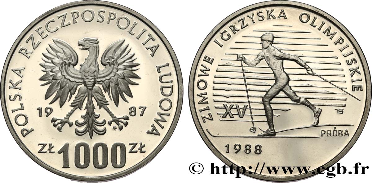 POLAND Épreuve de 1000 Zlotych Proof Jeux Olympiques de Calgary 1987 Varsovie MS 